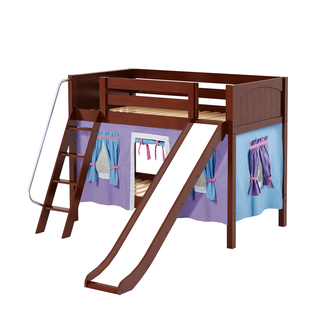 Maxtrix Twin Low Bunk Bed With Angled Ladder, Curtain + Slide 8 Maxtrix Twin Low Bunk Bed With Angled Ladder, Curtain + Slide - Image 6