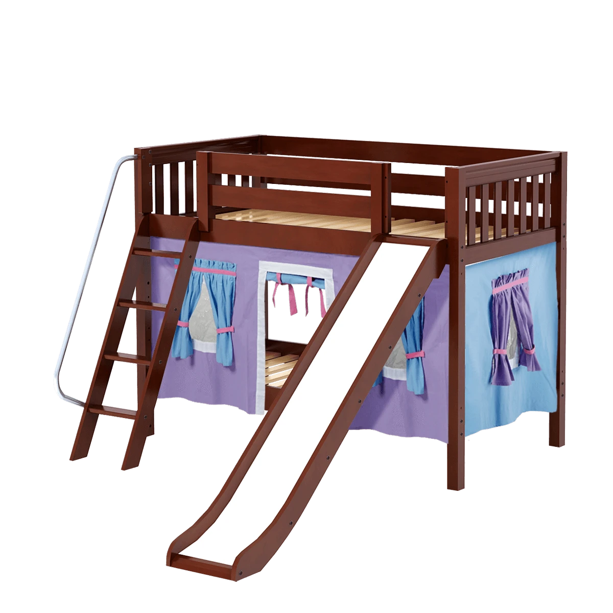 Maxtrix Twin Low Bunk Bed With Angled Ladder, Curtain + Slide 9 Maxtrix Twin Low Bunk Bed With Angled Ladder, Curtain + Slide - Image 7