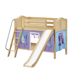 Maxtrix Twin Low Bunk Bed With Angled Ladder, Curtain + Slide 31 Maxtrix Twin Low Bunk Bed With Angled Ladder, Curtain + Slide -Kids Furniture LAUGH27 NC