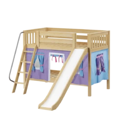 Maxtrix Twin Low Bunk Bed With Angled Ladder, Curtain + Slide 36 Maxtrix Twin Low Bunk Bed With Angled Ladder, Curtain + Slide -Kids Furniture LAUGH27 NS