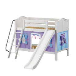 Maxtrix Twin Low Bunk Bed With Angled Ladder, Curtain + Slide 29 Maxtrix Twin Low Bunk Bed With Angled Ladder, Curtain + Slide -Kids Furniture LAUGH27 WC