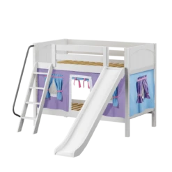 Maxtrix Twin Low Bunk Bed With Angled Ladder, Curtain + Slide 30 Maxtrix Twin Low Bunk Bed With Angled Ladder, Curtain + Slide -Kids Furniture LAUGH27 WP