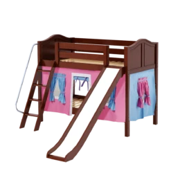 Maxtrix Twin Low Bunk Bed With Angled Ladder, Curtain + Slide 41 Maxtrix Twin Low Bunk Bed With Angled Ladder, Curtain + Slide -Kids Furniture LAUGH28 CC