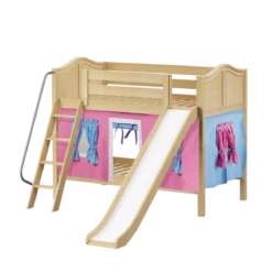 Maxtrix Twin Low Bunk Bed With Angled Ladder, Curtain + Slide 23 Maxtrix Twin Low Bunk Bed With Angled Ladder, Curtain + Slide -Kids Furniture LAUGH28 NC