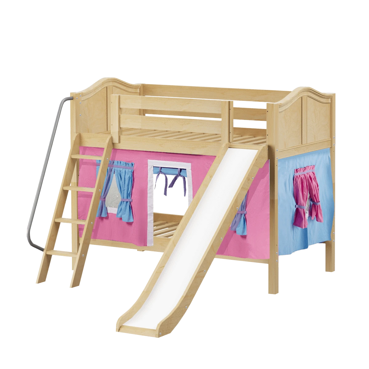 Maxtrix Twin Low Bunk Bed With Angled Ladder, Curtain + Slide 4 Maxtrix Twin Low Bunk Bed With Angled Ladder, Curtain + Slide - Image 2