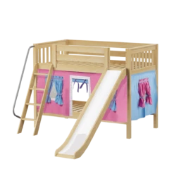 Maxtrix Twin Low Bunk Bed With Angled Ladder, Curtain + Slide 25 Maxtrix Twin Low Bunk Bed With Angled Ladder, Curtain + Slide -Kids Furniture LAUGH28 NS