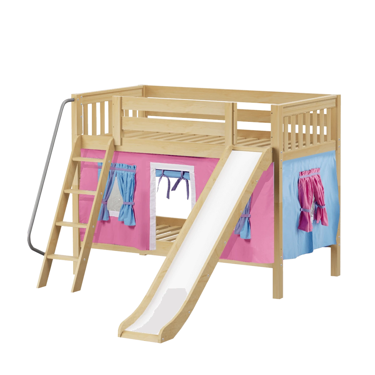 Maxtrix Twin Low Bunk Bed With Angled Ladder, Curtain + Slide 6 Maxtrix Twin Low Bunk Bed With Angled Ladder, Curtain + Slide - Image 4