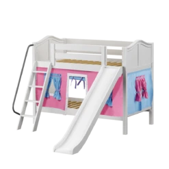 Maxtrix Twin Low Bunk Bed With Angled Ladder, Curtain + Slide 32 Maxtrix Twin Low Bunk Bed With Angled Ladder, Curtain + Slide -Kids Furniture LAUGH28 WC