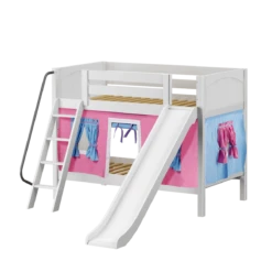 Maxtrix Twin Low Bunk Bed With Angled Ladder, Curtain + Slide 33 Maxtrix Twin Low Bunk Bed With Angled Ladder, Curtain + Slide -Kids Furniture LAUGH28 WP