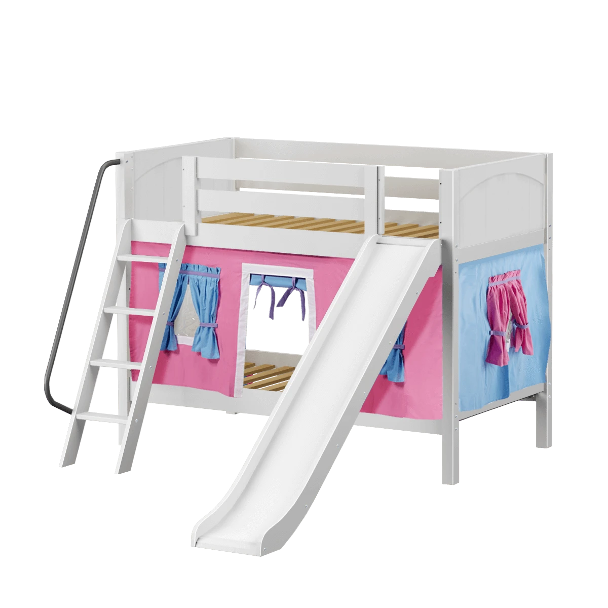Maxtrix Twin Low Bunk Bed With Angled Ladder, Curtain + Slide 14 Maxtrix Twin Low Bunk Bed With Angled Ladder, Curtain + Slide - Image 12