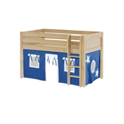 Maxtrix Twin Low Loft Bed With Straight Ladder + Curtain -Kids Furniture LOW RIDER22 NP