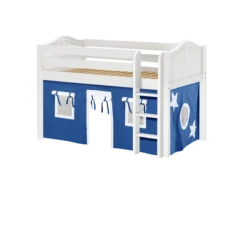 Maxtrix Twin Low Loft Bed With Straight Ladder + Curtain -Kids Furniture LOW RIDER22 WC