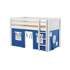 Maxtrix Twin Low Loft Bed With Straight Ladder + Curtain -Kids Furniture LOW RIDER22 WP