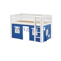 Maxtrix Twin Low Loft Bed With Straight Ladder + Curtain -Kids Furniture LOW RIDER22 WS