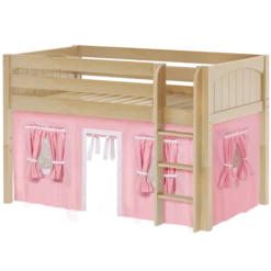 Maxtrix Twin Low Loft Bed With Straight Ladder + Curtain -Kids Furniture LOW RIDER23 NP