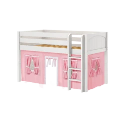 Maxtrix Twin Low Loft Bed With Straight Ladder + Curtain -Kids Furniture LOW RIDER23 WP