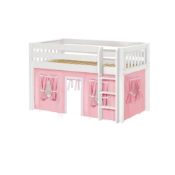 Maxtrix Twin Low Loft Bed With Straight Ladder + Curtain -Kids Furniture LOW RIDER23 WS