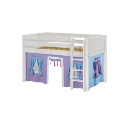 Maxtrix Twin Low Loft Bed With Straight Ladder + Curtain -Kids Furniture LOW RIDER27 WP