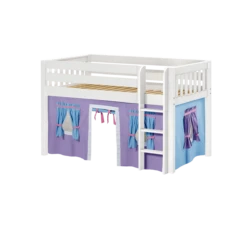 Maxtrix Twin Low Loft Bed With Straight Ladder + Curtain -Kids Furniture LOW RIDER27 WS