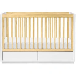 Babyletto Bento 3-in-1 Convertible Storage Crib With Toddler Bed Conversion Kit -Kids Furniture M21601WN White Background 02