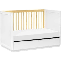 Babyletto Bento 3-in-1 Convertible Storage Crib With Toddler Bed Conversion Kit -Kids Furniture M21601WN White Background 04