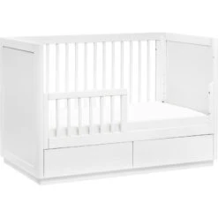 Babyletto Bento 3-in-1 Convertible Storage Crib With Toddler Bed Conversion Kit -Kids Furniture M21601W White Background 03