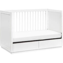 Babyletto Bento 3-in-1 Convertible Storage Crib With Toddler Bed Conversion Kit -Kids Furniture M21601W White Background 04