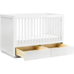 Babyletto Bento 3-in-1 Convertible Storage Crib With Toddler Bed Conversion Kit -Kids Furniture M21601W White Background 05