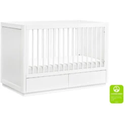 Babyletto Bento 3-in-1 Convertible Storage Crib With Toddler Bed Conversion Kit -Kids Furniture M21601W White Background Main Greenguard 00
