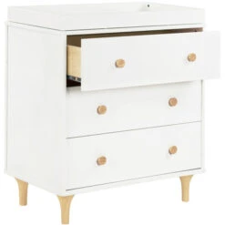 Babyletto Lolly 3-Drawer Changer Dresser With Removable Changing Tray -Kids Furniture M9023WN White Background 02