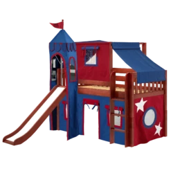 Maxtrix Twin Low Loft Bed With Straight Ladder, Curtain, Top Tent, Tower + Slide -Kids Furniture MARVELOUS21 CS LEFT 9d612166 ff52 4935 bd2e 20fbbac195d7
