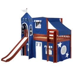 Maxtrix Twin Low Loft Bed With Straight Ladder, Curtain, Top Tent, Tower + Slide -Kids Furniture MARVELOUS22 CS LEFT 98ac3e25 6cdf 4257 8a8c 663e2ad231de