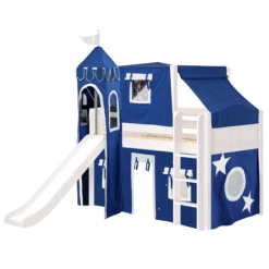Maxtrix Twin Low Loft Bed With Straight Ladder, Curtain, Top Tent, Tower + Slide -Kids Furniture MARVELOUS22 WC LEFT 4bab1555 51e4 494f 8318 36759464d55a