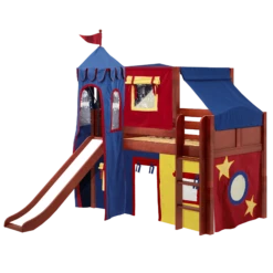 Maxtrix Twin Low Loft Bed With Straight Ladder, Curtain, Top Tent, Tower + Slide -Kids Furniture MARVELOUS29 CC LEFT 0c4dcbb2 ecde 467a a6a0 71abfd57d853