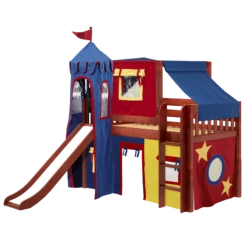 Maxtrix Twin Low Loft Bed With Straight Ladder, Curtain, Top Tent, Tower + Slide -Kids Furniture MARVELOUS29 CS LEFT 288d7ab9 ba63 4d34 b640 787d5737874f