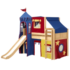 Maxtrix Twin Low Loft Bed With Straight Ladder, Curtain, Top Tent, Tower + Slide -Kids Furniture MARVELOUS29 NC LEFT c26447f7 b1f2 4863 b291 3b115f88930c