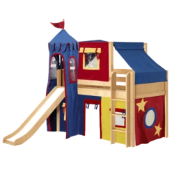 Maxtrix Twin Low Loft Bed With Straight Ladder, Curtain, Top Tent, Tower + Slide -Kids Furniture MARVELOUS29 NP LEFT 23c01c1a 40d8 4fbd 9eef 45709321bd7b