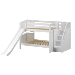 Maxtrix Full Low Bunk Bed With Stairs + Slide -Kids Furniture MOUNTAIN WC