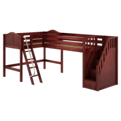 Maxtrix Twin Medium Corner Loft Bed With Ladder + Stairs - R -Kids Furniture PAIR CC