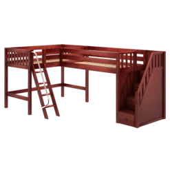 Maxtrix Twin Medium Corner Loft Bed With Ladder + Stairs - R -Kids Furniture PAIR CS