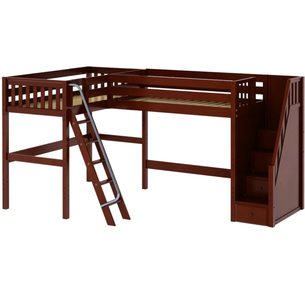 Maxtrix Twin High Corner Loft Bed With Ladder + Stairs - R 3 Maxtrix Twin High Corner Loft Bed With Ladder + Stairs - R