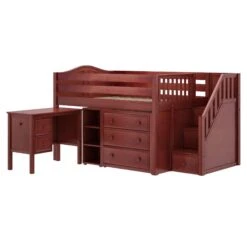 Maxtrix Full Low Loft Bed With Stairs, Storage + Desk -Kids Furniture PERFECT22 CC LEFT