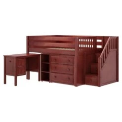 Maxtrix Full Low Loft Bed With Stairs, Storage + Desk -Kids Furniture PERFECT22 CP LEFT