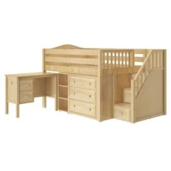 Maxtrix Full Low Loft Bed With Stairs, Storage + Desk -Kids Furniture PERFECT22 NC LEFT