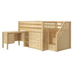 Maxtrix Full Low Loft Bed With Stairs, Storage + Desk -Kids Furniture PERFECT22 NP LEFT