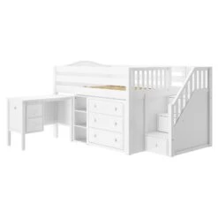 Maxtrix Full Low Loft Bed With Stairs, Storage + Desk -Kids Furniture PERFECT22 WC LEFT