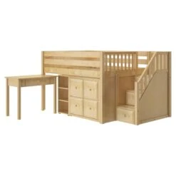 Maxtrix Full Low Loft Bed With Stairs, Storage + Desk -Kids Furniture PERFECT4 NP LEFT