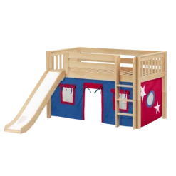 Maxtrix Twin Low Loft Bed With Straight Ladder, Curtain + Slide -Kids Furniture PIT21 NS 32d2aaaf 5534 4d06 8081 de53f7815d60