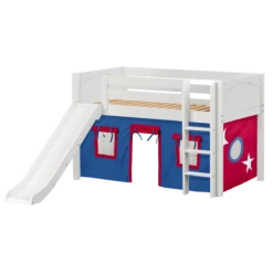 Maxtrix Twin Low Loft Bed With Straight Ladder, Curtain + Slide -Kids Furniture PIT21 WP 11a3dd6f 4503 49fb 9762 366310bbdbf8