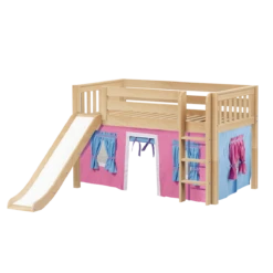 Maxtrix Twin Low Loft Bed With Straight Ladder, Curtain + Slide -Kids Furniture PIT28 NS 326b0eb9 5031 4d34 9248 36e8ec02afca